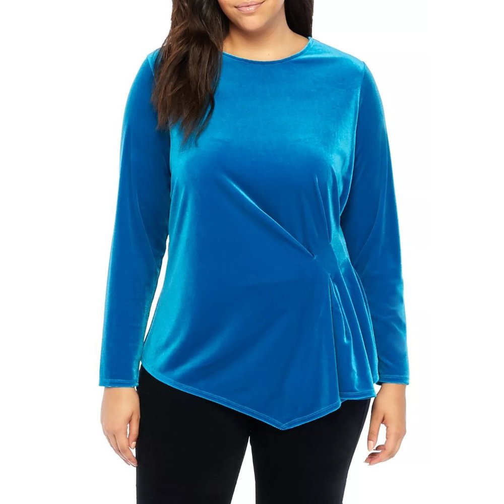 NWT Womens Plus Size 2X or 3X The Limited Mykonos Blue Ruched Side Velvet Top